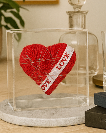 Caixa Acrílico Coração Fios de Cobre Vermelho -  LOVE - P